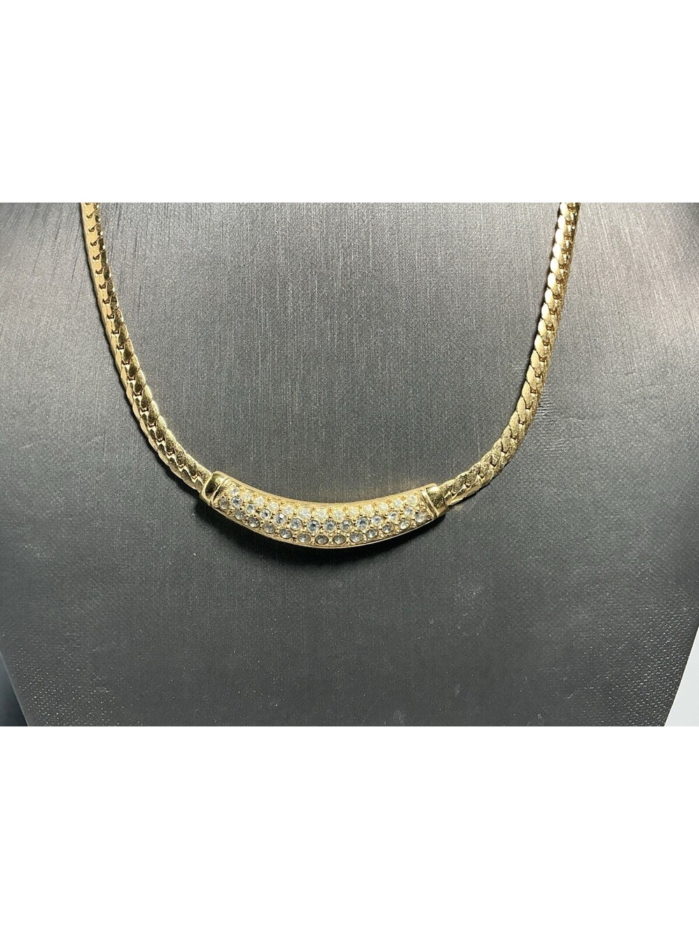 Vintage Christian Dior Mini Crescent Moon Smile Rhinestone Gold Chain Necklace